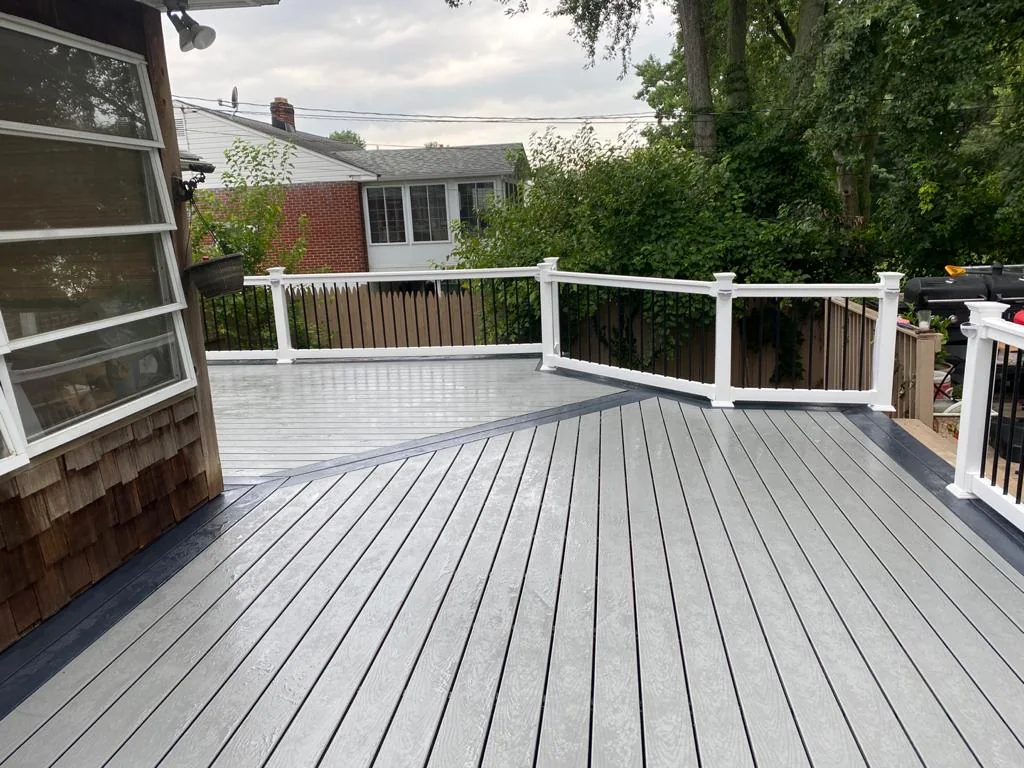 Finished gray deck with white railings
