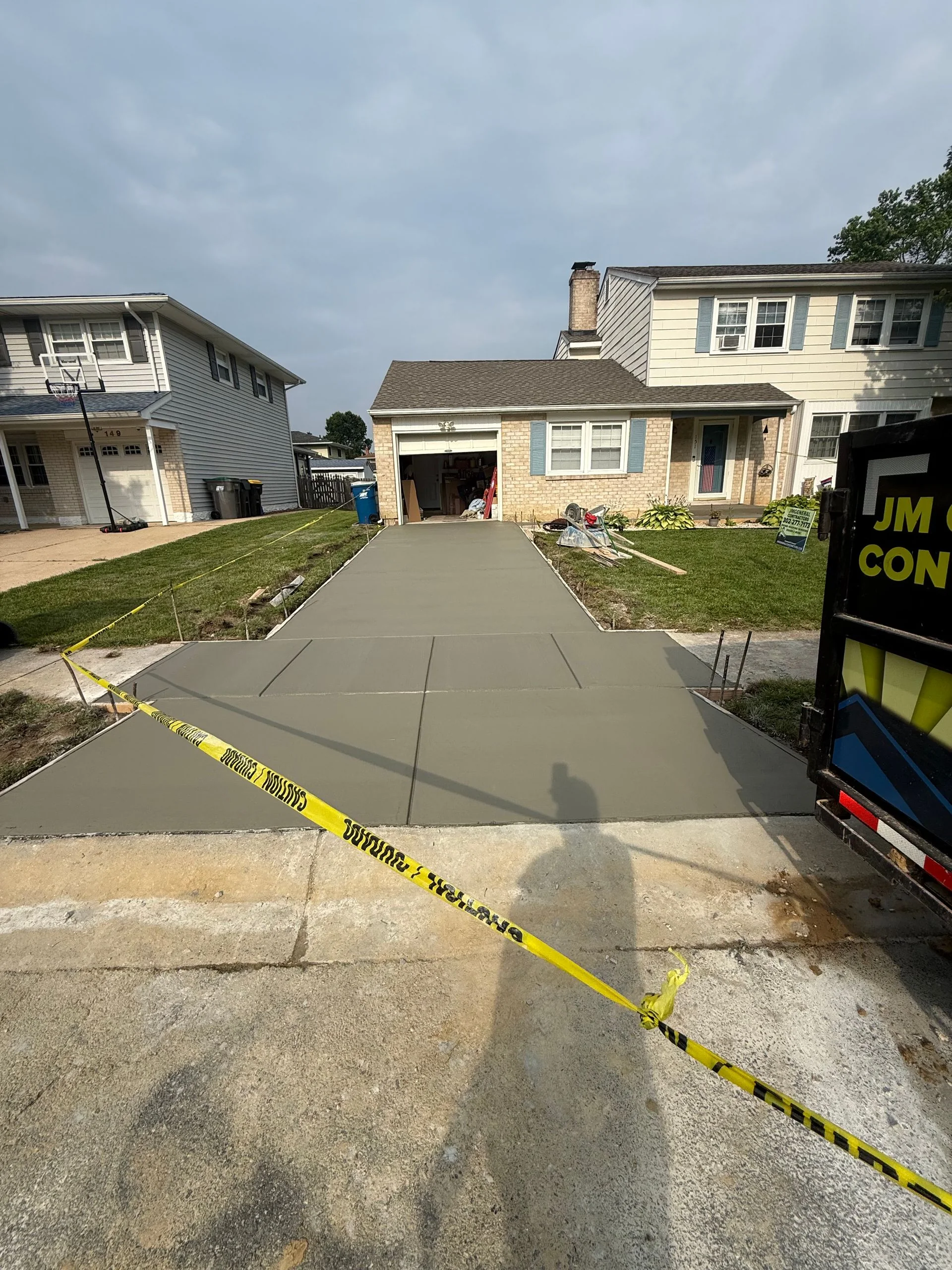 Concrete driveway area marked during construction