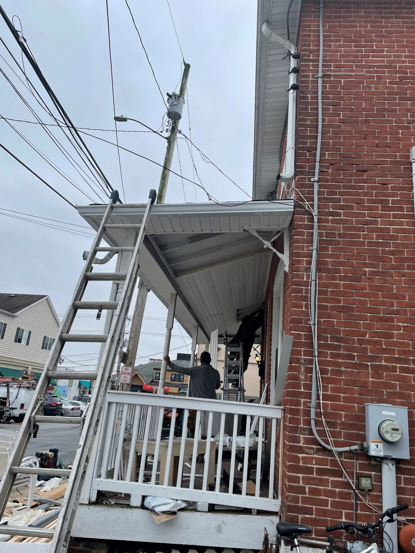 Side view of a porch before exterior work